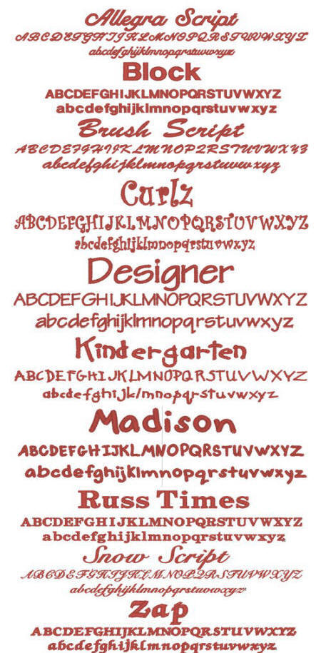 Embroidery Font Selection