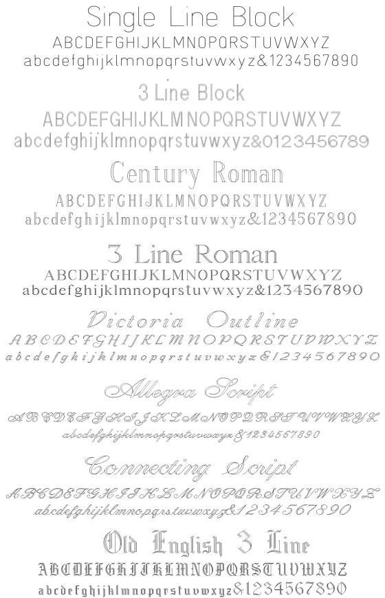 Engraving Font Selection