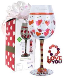 Hand Painted Wine Glass with Love You Charm