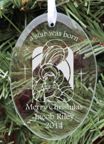 Personalized Oval Glass Baby's Christmas Ornament