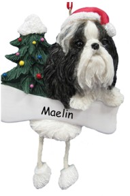 Shih Tsu Black & White Dangling Dog Ornament