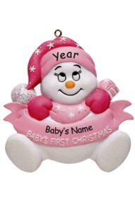 Personalized Pink Baby's First Christmas Ornament