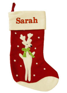 Reindeer Red Wool Christmas Stocking