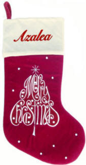 Merry Christmas Tree Burgundy Christmas Stocking