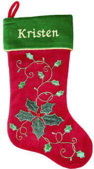 Holly Leaves and Berries Christmas Stocking