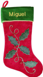 Holly Leaves on  Vine Christmas Stocking