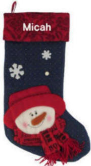 Navy Stocking with Red Hat Snowman