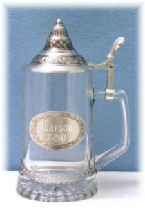 Personalized Conical Lid Glass and Pewter Stein