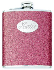 Engraved Hot Pink Glitter Flask