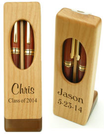 Personalized 3 Hardwood Pen Set with Hardwood Case
