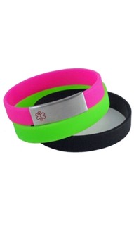 Pink, Black & Green Silicone Medical Id Bracelet Set 