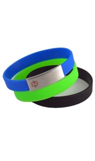 Blue, Black & Green Silicone Medical Id Bracelet Set 
