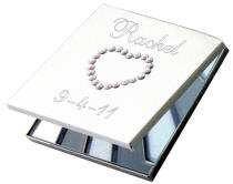 Engraved Square Compact with Crystal Heart