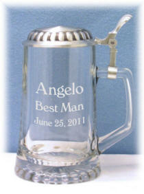 Personalized Flat Lid Glass and Pewter Stein